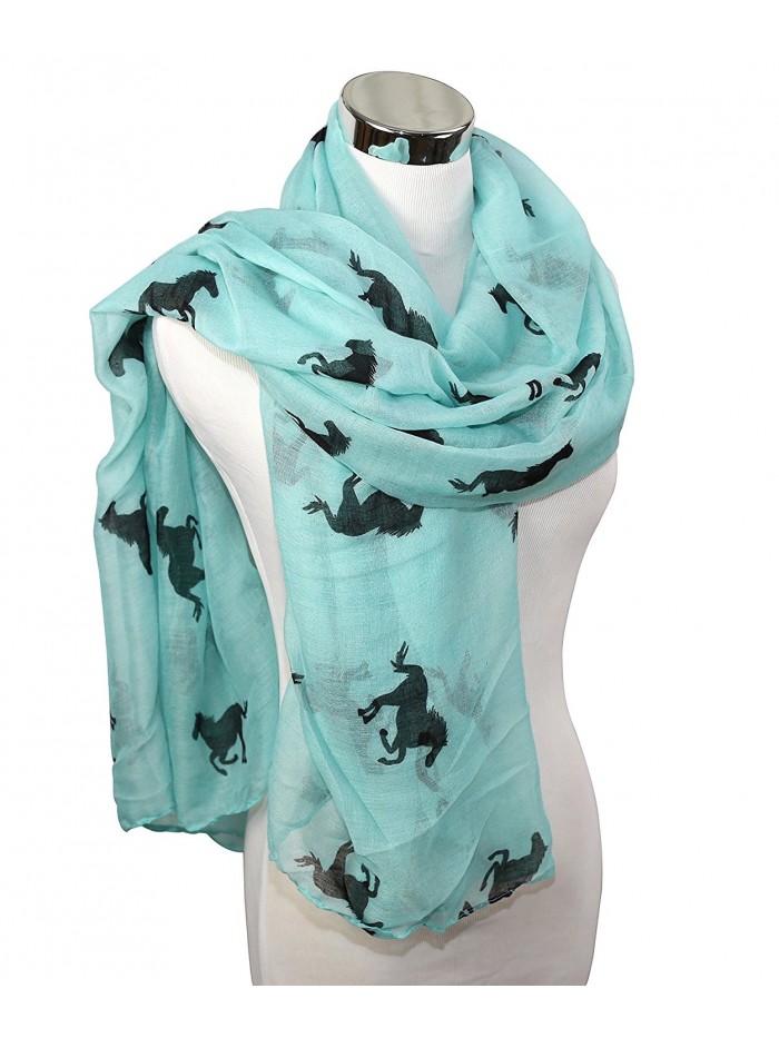 PANZ Western Horse Print Scarf (Grey and Black Horse) - Blue & Black - CA11XRF59M1