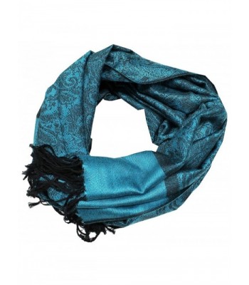 Paisley Men Women Fashion All Season Pashmina Silk Soft Warm Large Scarf Wrap Shawl - Peacock Blue Black - C11281BUNTT