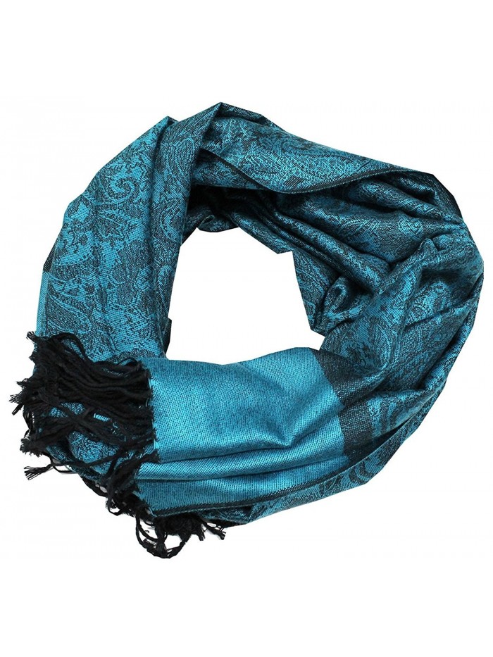 Paisley Men Women Fashion All Season Pashmina Silk Soft Warm Large Scarf Wrap Shawl - Peacock Blue Black - C11281BUNTT