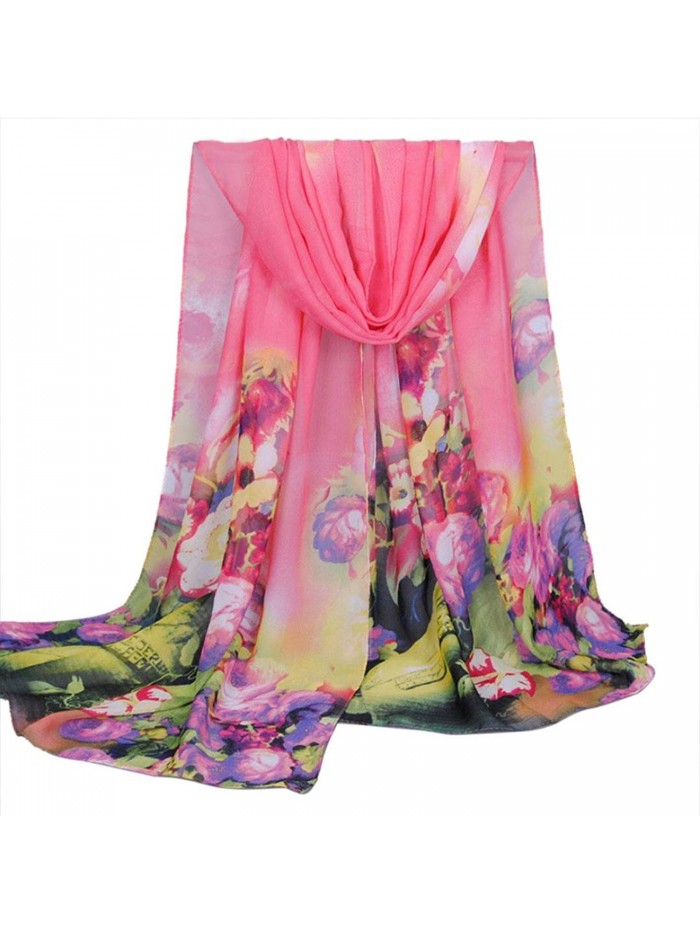 Inkach Fashion Women Flower Ink Style Soft Voile Chiffon Scarves Wrap - Watermelon Red - CP12N7XXTJ8