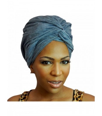 The Urban Turbanista Head Wrap -Extra Long Denim Blue Jean Headwrap Scarf Tie - Denim Blue - CW12L6REIQT