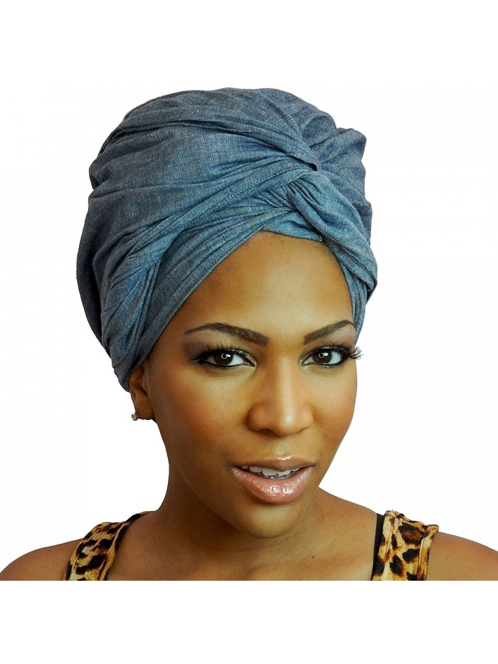 The Urban Turbanista Head Wrap -Extra Long Denim Blue Jean Headwrap Scarf Tie - Denim Blue - CW12L6REIQT