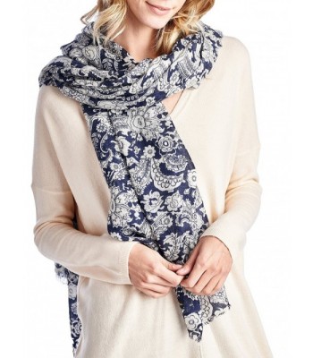 High Style 100% Merino Wool Printed Pashmina Scarf Shawls (Various Colors and Designs) - Navy Print - C2126Y3S9FL