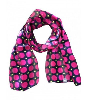 2Chique Boutique Women's Navy & Fuchsia Polka Dot and Heart Satin Stripe Scarf - CZ189A8WL9L