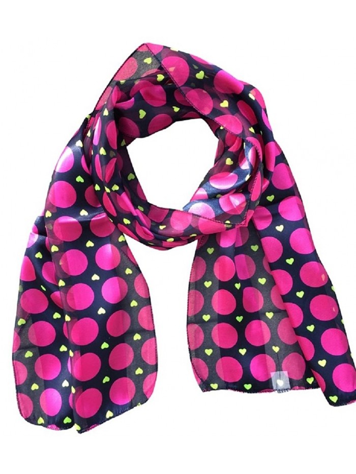 2Chique Boutique Women's Navy & Fuchsia Polka Dot and Heart Satin Stripe Scarf - CZ189A8WL9L