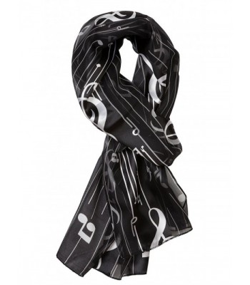 Plum Feathers Musical Notes Printed Satin Scarf - Black - CP11T6IRIB3