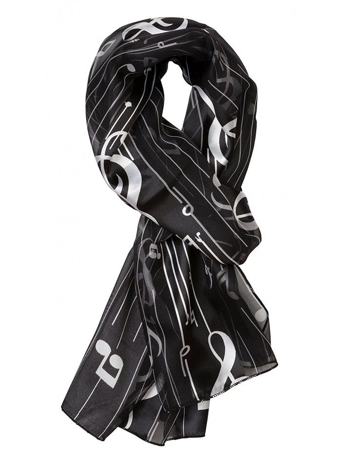 Musical Notes Printed Satin Scarf - Black - CP11T6IRIB3