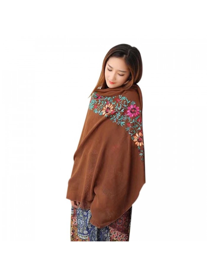 DEESEE(TM) Hot Autumn Winter Women National Embroidery Sarong Wrap Shawl Style Scarves - Coffee - CS12N245MXR