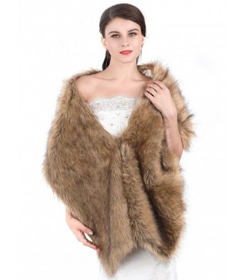 Aukmla Women's Fur Wraps for Wedding Faux Stole Shrug Winter Bridal Wedding Cover Up (Brown- 2 style) - Brown - C7185TMNM5C