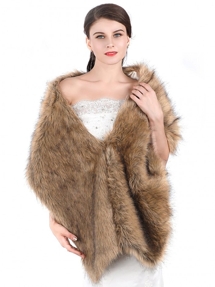 Aukmla Women's Fur Wraps for Wedding Faux Stole Shrug Winter Bridal Wedding Cover Up (Brown- 2 style) - Brown - C7185TMNM5C