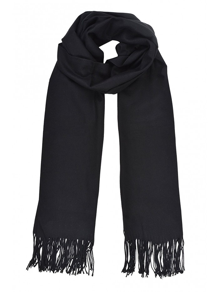 Women's Cashmere Like Fringe Blanket Shawl Scarf - Black - CT1202BFMUV