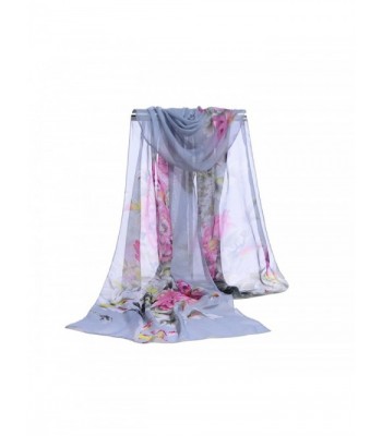 E-Clover Women Soft Floral Print Shawl Chiffon Sheer Scarf - Greypink - C91886X25AO