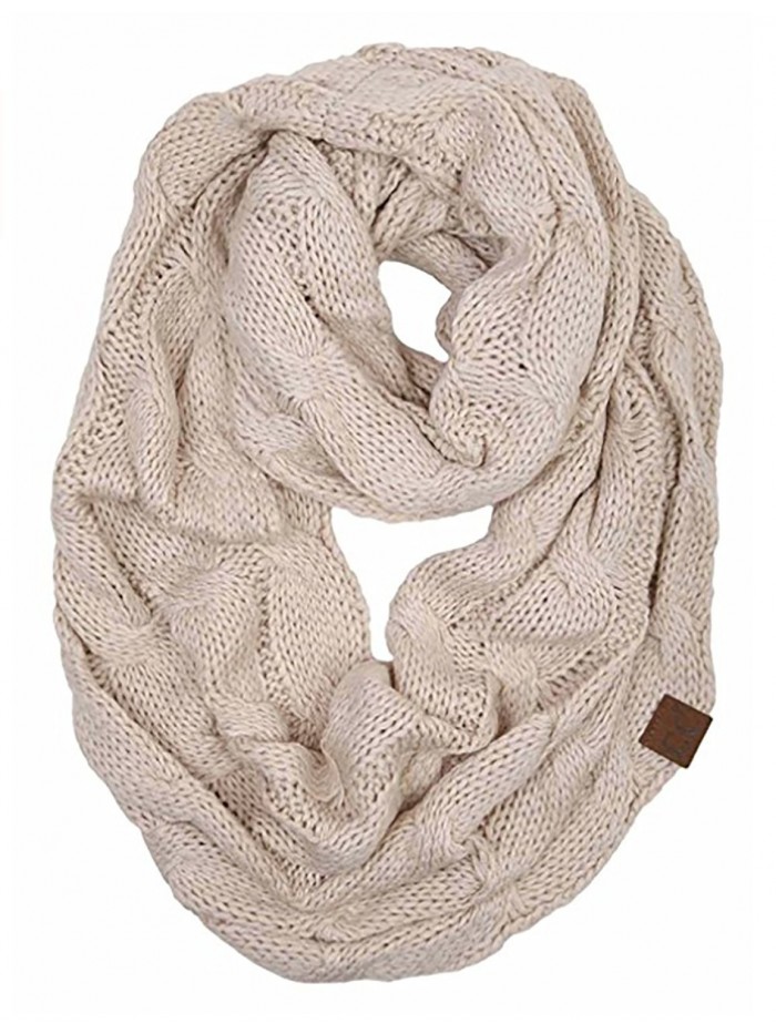 BYSUMMER C.C Soft Warm RIbbed knit Winter Infinity Loop Scarf - Beige - CZ12NYX6JXZ