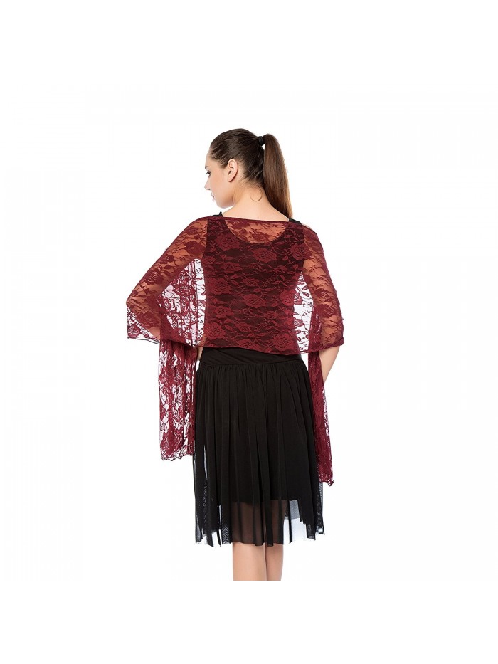 Women Lightweight Rose Lace Shawl- Gzcvba Bridal Evening Party Wrap Scarf - Wine Red - CD1878IYR4N