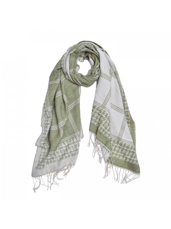 Unique Winter Long 2-Sided Soft Plaid Checker Knit Tasseled Scarf Shawl Wrap - Olive - CA12NUUXKVD