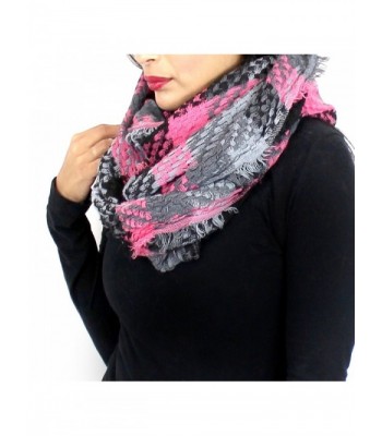 Soft Woven Plaid Infinity Scarf - Pink and Grey - C1127YK8G2J