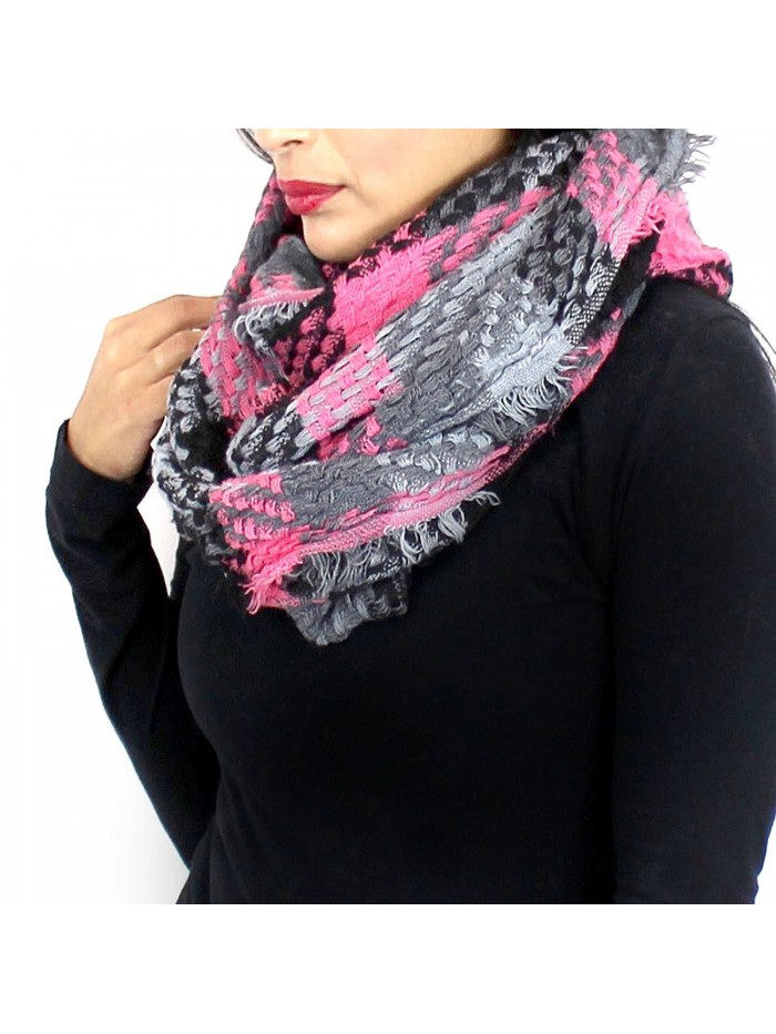 Soft Woven Plaid Infinity Scarf - Pink and Grey - C1127YK8G2J