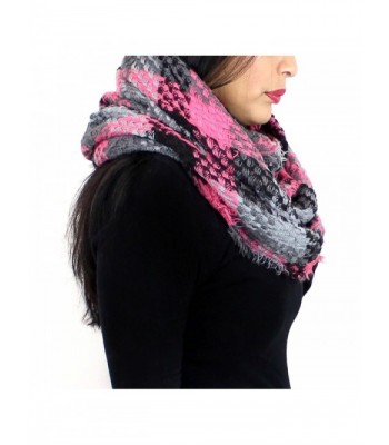 Basketweave Fringed Infinity Scarf Pink