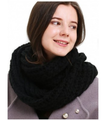 Solid Crochet Infinity Scarf Soft Warm Scarves for Women Fall Winter Thick Circle Loop Scarfs - Black - CS12NYIZJUI