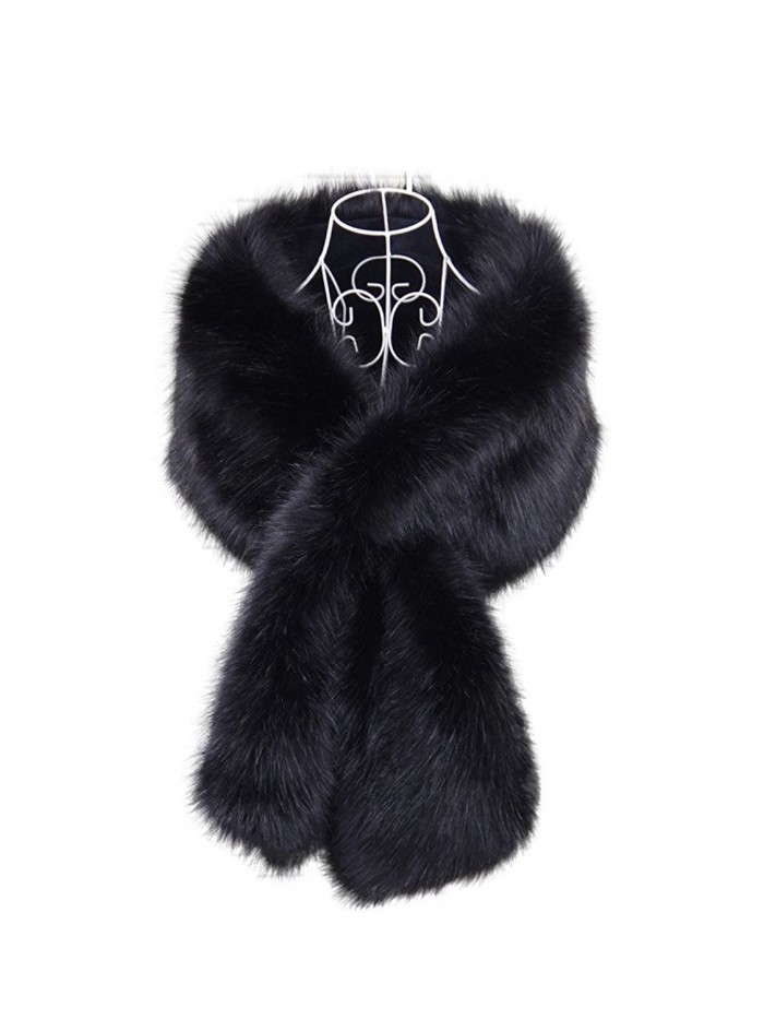 Women Faux Fox Fur Outwear for Autumn and Winter New Style Women's Fur Shawl Wrap - Black - C5185X7MGYM
