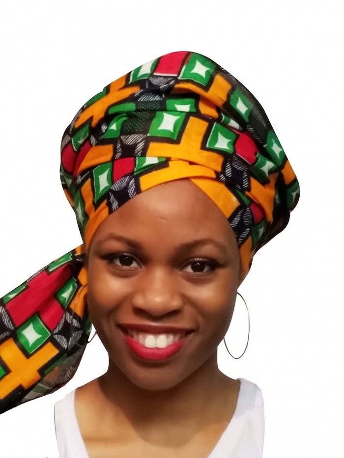 Orange-Green- Red African Print Ankara Head wrap- Multicolor Tie- scarf- One Size - CX12OI6M6J4