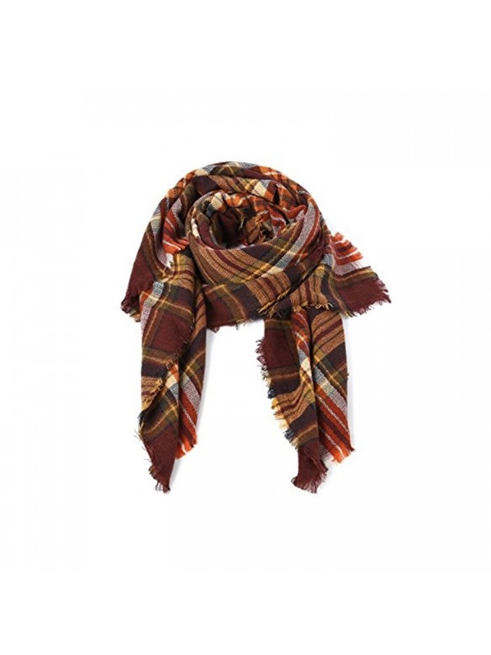 Women's Classic Tassel Plaid Scarf Warm Soft Chunky Large Shawl Scarves - Coffee - CZ187K0A07H