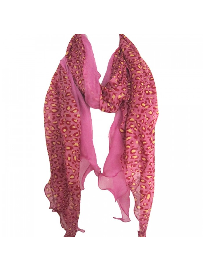 Leopard Animal Print Shawl Long Scarf Light Sheer Tonal Accent - Pink/Fuchsia/Yellow - C811CIGWR8J