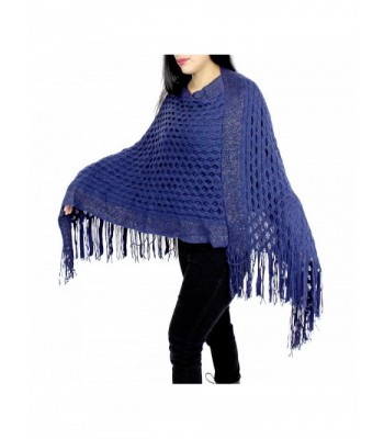 Cowl Neck Streak of Brilliance Poncho - V-neck- Navy - CY127YK81F1