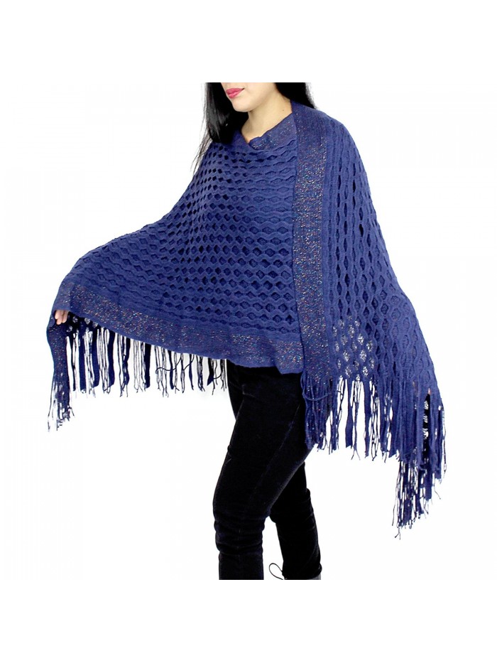 Cowl Neck Streak of Brilliance Poncho - V-neck- Navy - CY127YK81F1