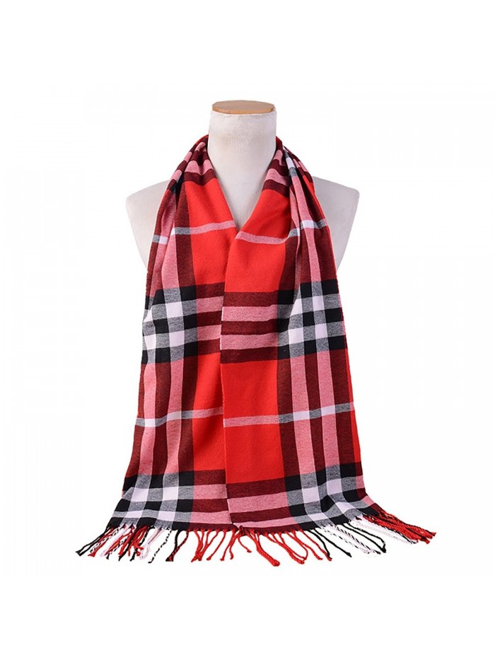 Spring fever Classic Plaid Noble Style Cashmere Feel Winter Warm Tartan Scarf - Red White - CM12O58B868