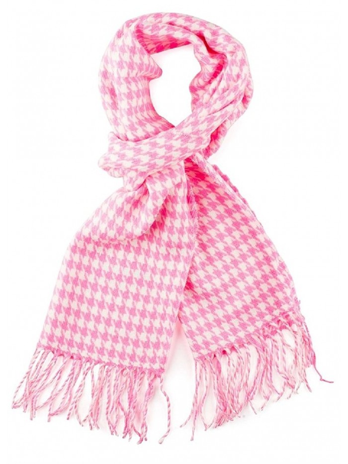 100% Cashmere Wool Scarf Houndstooth Design Made in Germany - Hot Pink - CM12E854HB7