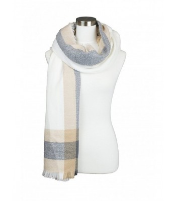 Womens Plaid Multi Line Color Contrast Design Soft Warm Fall Winter Oblong Scarf - Ivory - CF1852EXGQK