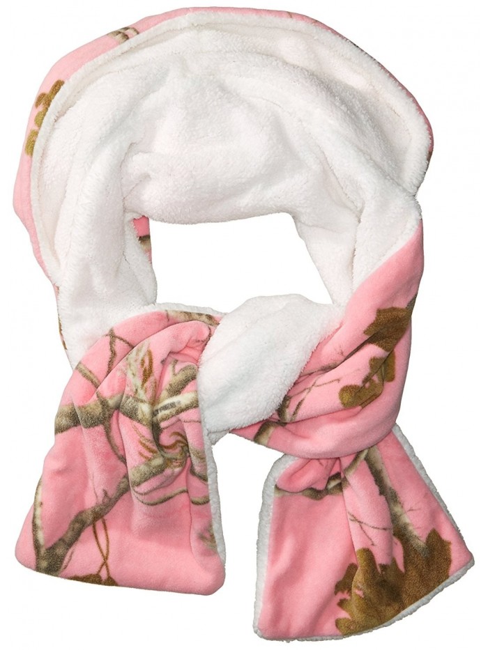 Realtree Women's Printed Fleece Hooded Oblong Scarf With Faux Fur Lining - Pink - CC184DAHOD3