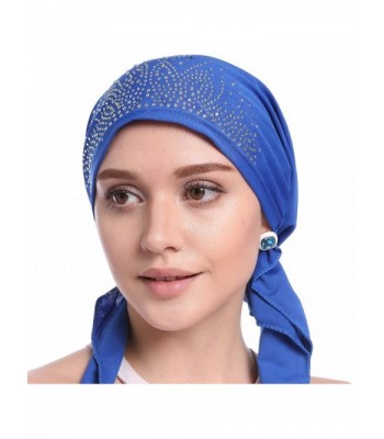 Womens Chemo Hat Beanie Pre Tied Head Scarf Turban Headwear for Cancer Patients - Navy Blue - C318678G3K0