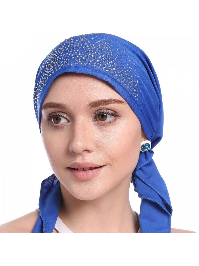 Womens Chemo Hat Beanie Pre Tied Head Scarf Turban Headwear for Cancer Patients - Navy Blue - C318678G3K0