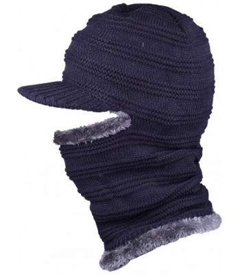 WDSKY Knit Thick Motorcycle Face Cover Ski Mask Beanie With Visor Balaclava for Adult - Navy - CG188IOHYXY