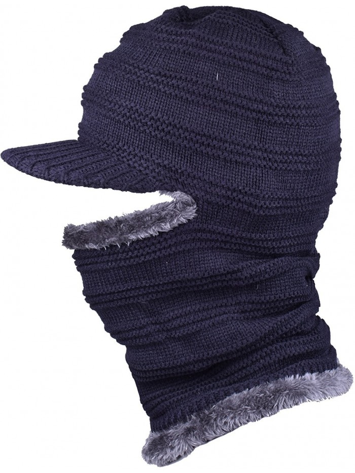 WDSKY Knit Thick Motorcycle Face Cover Ski Mask Beanie With Visor Balaclava for Adult - Navy - CG188IOHYXY