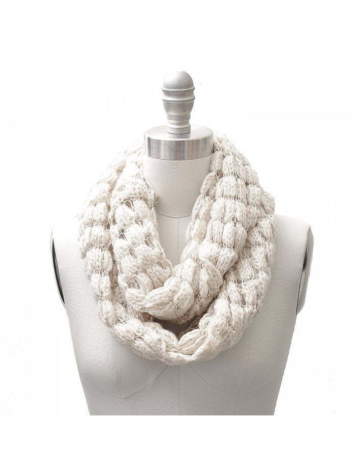 Sequin Accent Tied Knitted Infinity Scarf Cream Color - CW11HLYLMBB