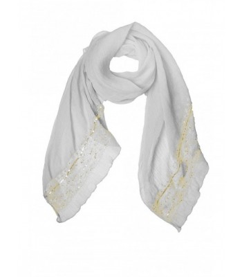 Pashmina with Gold Chain Embroidery - White - CE11GEA18NT