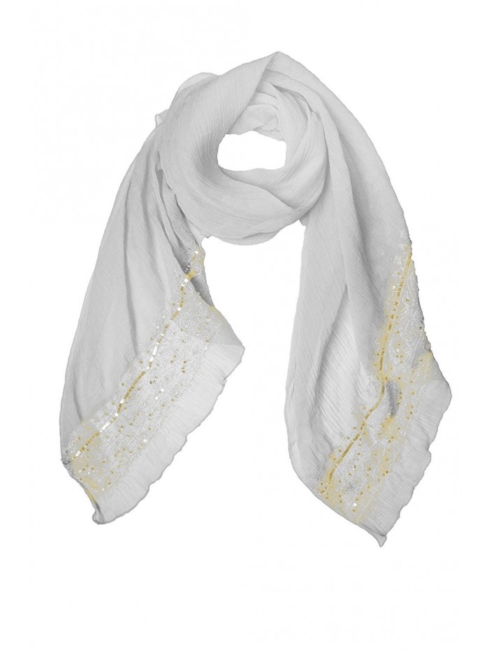 Pashmina with Gold Chain Embroidery - White - CE11GEA18NT