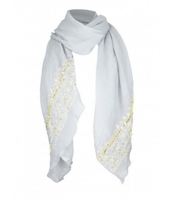 White Pashmina Gold Chain Embroidery