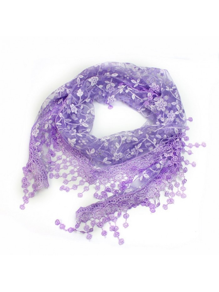Fashion Women Triangle Shape Lace Sheer Floral Shawl Scarf Lightweight (purple) - CL11HPJMMM5
