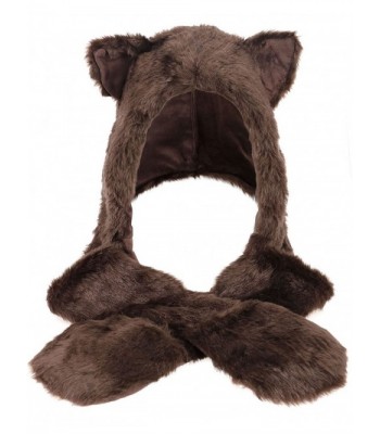 Winter Warm Plush Faux Fur Animal Paws Hat Hoods Gloves Scarf - Bear - CA185W6KOY0