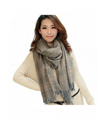 LOCOMO Checker Tartan Plaid Pattern Large Long Scarf Shawl Wrap Tassel FAF082 - Beige - CY11PCU11ML