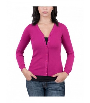 Real Cashmere Fuschia V-Neck Cardigan Womens Sweater - CA12N5MYZ6Z