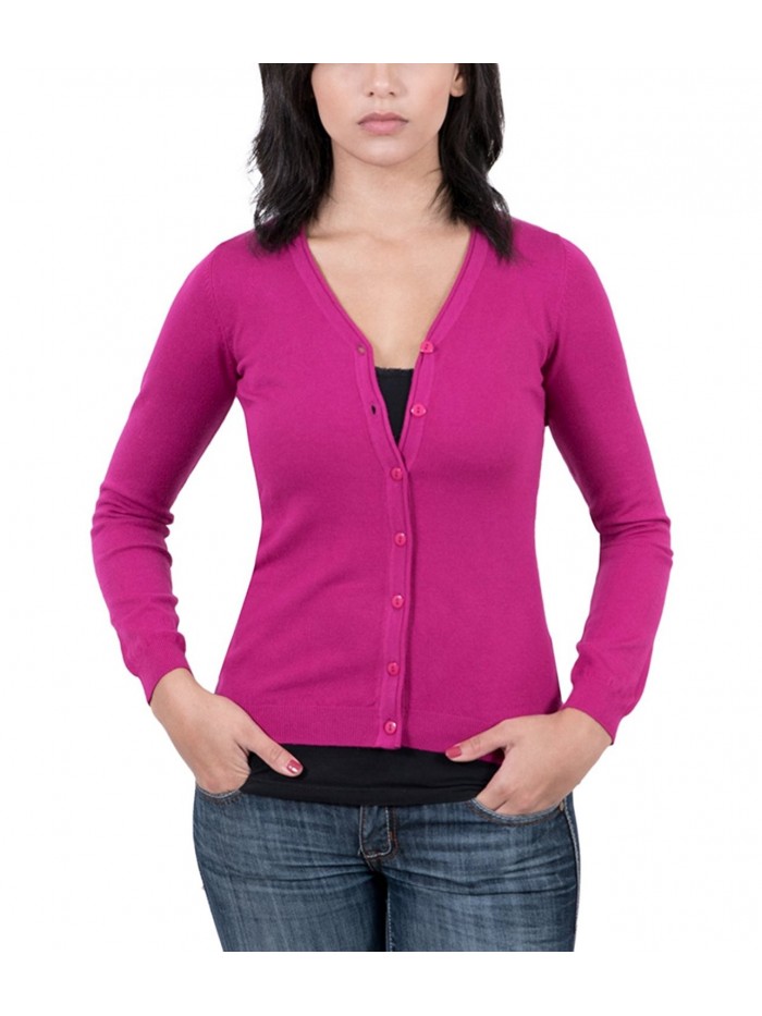 Real Cashmere Fuschia V-Neck Cardigan Womens Sweater - CA12N5MYZ6Z