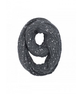 Premium Unique Winter Silver Flakes Rib Knit Soft Infinity Loop Circle Scarf - Charcoal Grey - C612MZIPUUW