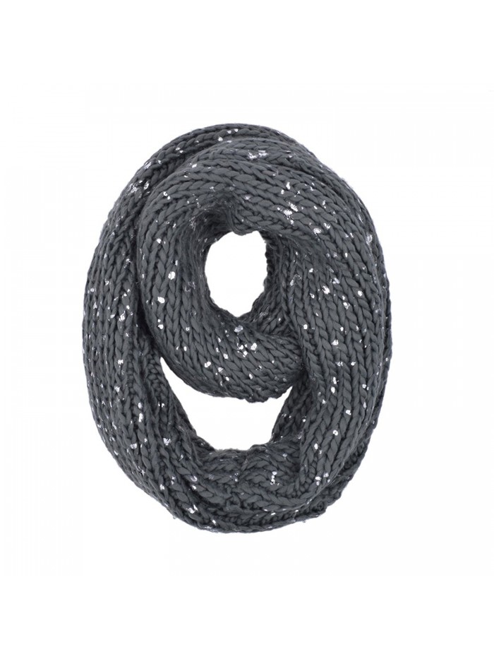 Premium Unique Winter Silver Flakes Rib Knit Soft Infinity Loop Circle Scarf - Charcoal Grey - C612MZIPUUW