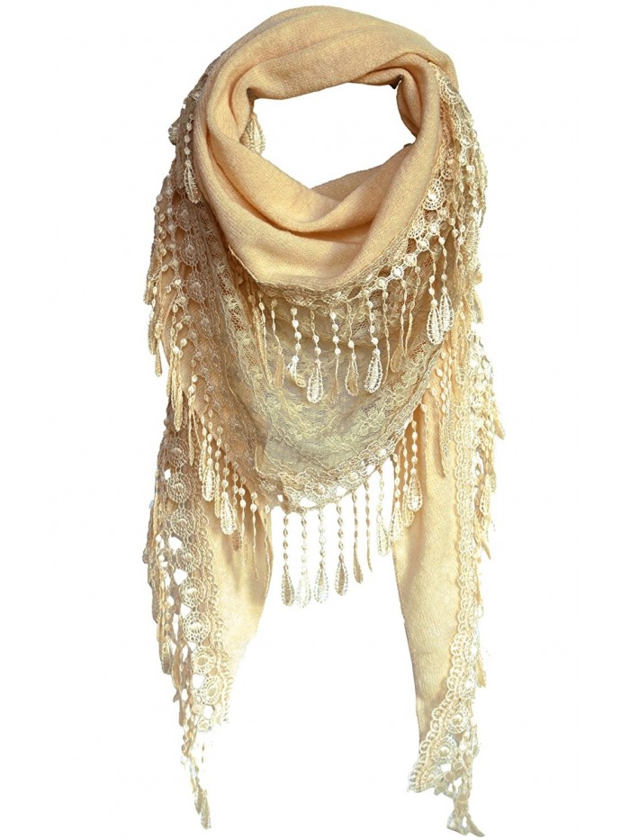 KMystic Lace Triangle Sheer and Winter Scarf - Winter Cream - CU11NS6OD8Z