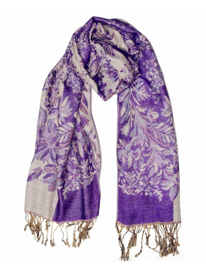 Women's Fashion Long Reversible 100% Pashmina Shawl Winter Warm Large Scarf - Purple - CB126OCVUVR